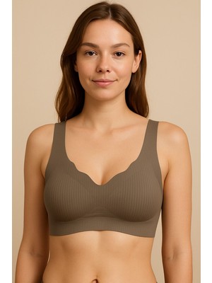 Wiolina Dikişsiz Balensiz Lazer Kesim Hayalet Yarım Atlet – Haki Rengi Rahat Kadın Sütyen