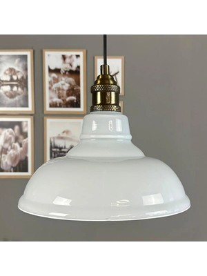 Bamyum Vishi Cam Beyaz Tekli Avize Lale Başlık Retro Sarkıt Lamba Salon Aydınlatma