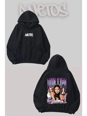 Anetos Dua Lipa Sırt Baskılı Siyah Kapüşonlu Sweatshirt