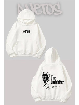 Anetos The Türkfather Sırt Baskılı Beyaz Kapüşonlu Sweatshirt
