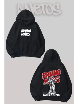 Anetos Bruno Mars 4 Tasarım Siyah Ön Arka Baskılı Sweatshirt
