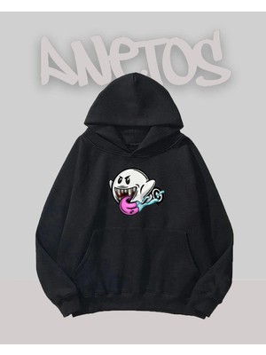 Anetos Ghost 3 Tasarım Siyah Ön Baskılı Sweatshirt