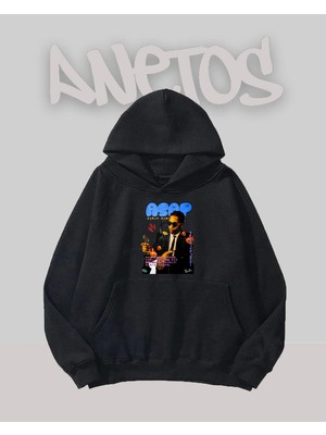 Anetos Asap Rocky 3 Tasarım Siyah Ön Baskılı Sweatshirt
