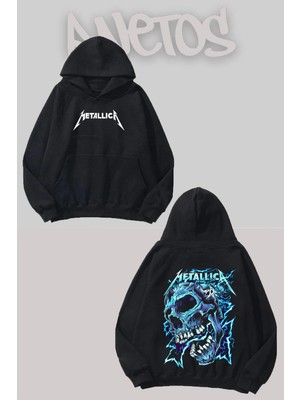 Anetos Metallica 21 Tasarım Siyah Ön Arka Baskılı Sweatshirt