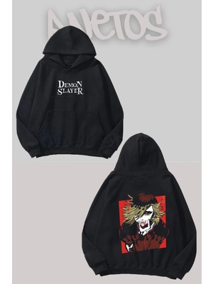 Anetos Demon Slayer 14 Tasarım Siyah Ön Arka Baskılı Sweatshirt