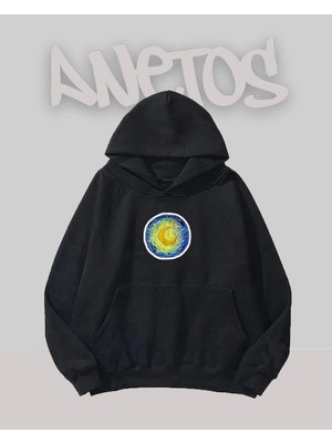Anetos Van Gogh 2 Tasarım Siyah Ön Baskılı Sweatshirt