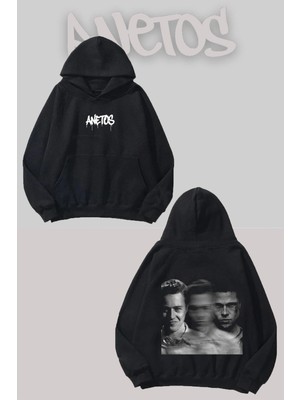 Anetos Fıght Clup 7 Sırt Baskılı Siyah Kapüşonlu Sweatshirt
