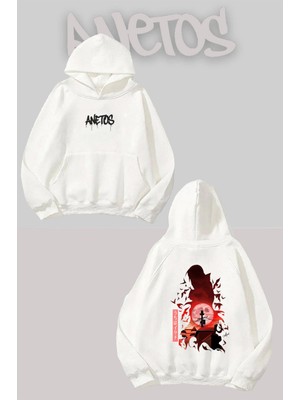 Anetos Uchiha Itachi Sırt Baskılı Beyaz Kapüşonlu Sweatshirt