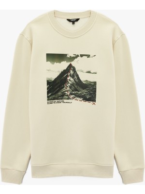 Koton Uzun Kollu Şardonlu Bisiklet Yaka Baskılı Sweatshirt