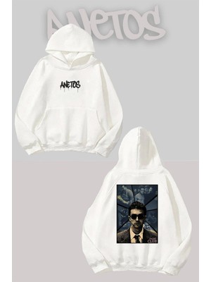 Anetos Fıght Clup 2 Sırt Baskılı Beyaz Kapüşonlu Sweatshirt