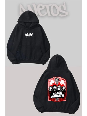 Anetos Black Sabbath 22 Baskılı Siyah Kapüşonlu Sweatshirt