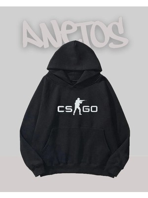 Anetos Cs Go Tasarım Siyah Ön Baskılı Sweatshirt