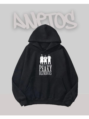 Anetos Peaky Blenders Tasarım Siyah Ön Baskılı Sweatshirt