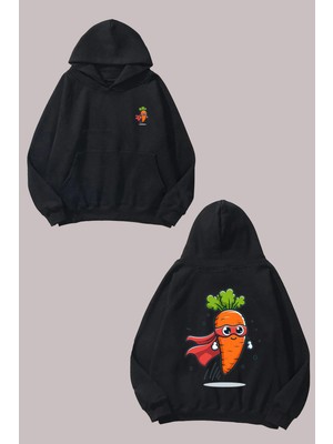 Anetos Hero Carrot Tasarım Sırt Baskılı Siyah Sweatshirt