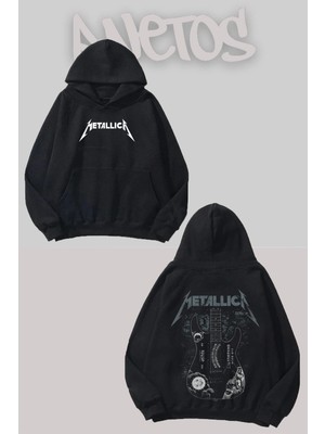 Anetos Metallica 3 Tasarım Siyah Ön Arka Baskılı Sweatshirt