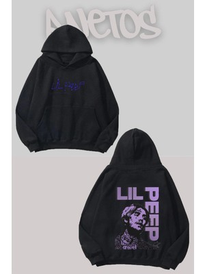 Anetos Lil Peep 2 Tasarım Siyah Ön Arka Baskılı Sweatshirt