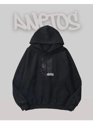Anetos Wakanda Forever Tasarım Siyah Ön Baskılı Sweatshirt