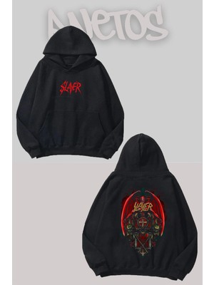 Anetos Slayer 5 Tasarım Siyah Ön Arka Baskılı Sweatshirt