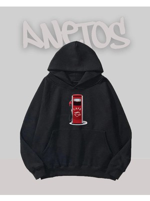 Anetos Kahve Pompası Tasarım Siyah Ön Baskılı Sweatshirt