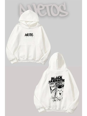 Anetos Black Sabbath 11 Sırt Baskılı Beyaz Kapüşonlu Sweatshirt