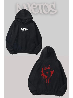 Anetos Itachi 1 Sırt Baskılı Siyah Kapüşonlu Sweatshirt