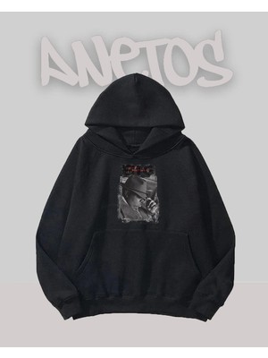 Anetos Big Tasarım Siyah Ön Baskılı Sweatshirt