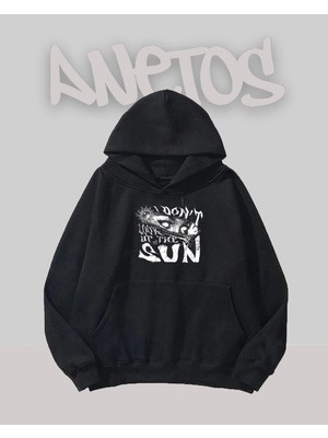Anetos Sematary Tasarım Siyah Ön Baskılı Sweatshirt