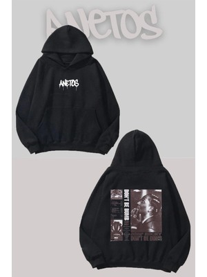 Anetos Asap Rocky Sırt Baskılı Siyah Kapüşonlu Sweatshirt