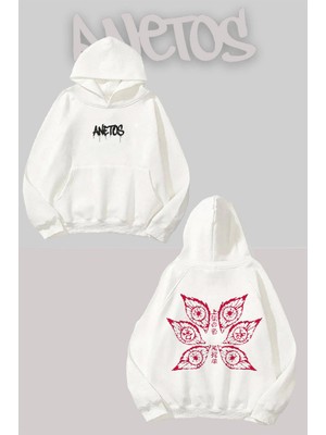Anetos Demon Slayer Kokushibo Sırt Baskılı Beyaz Kapüşonlu Sweatshirt