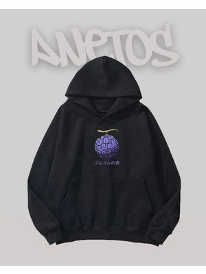 Anetos Furıt Tasarım Siyah Ön Baskılı Sweatshirt