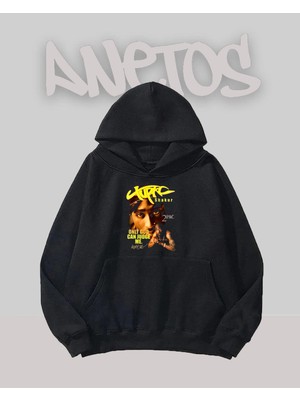 Anetos Tupac 4 Tasarım Siyah Ön Baskılı Sweatshirt