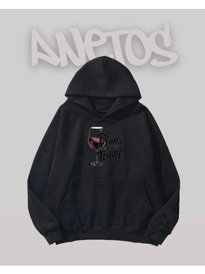 Anetos Sarap Tasarım Siyah Ön Baskılı Sweatshirt