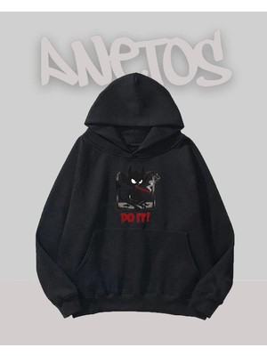 Anetos Do It Tasarım Siyah Ön Baskılı Sweatshirt