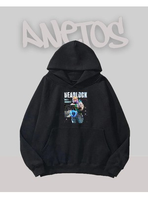 Anetos Deadlock Tasarım Siyah Ön Baskılı Sweatshirt