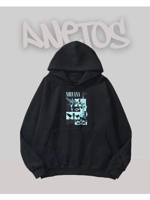 Anetos Nirvana Post Tasarım Siyah Ön Baskılı Sweatshirt