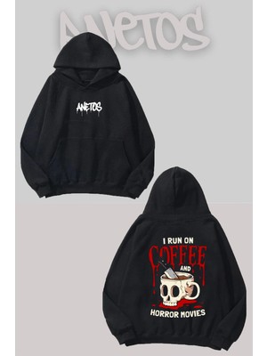Anetos Super Gods Sırt Baskılı Siyah Kapüşonlu Sweatshirt