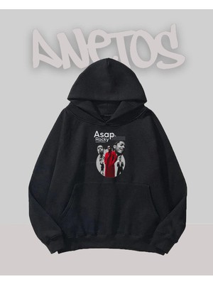 Anetos Asap Rocky Tasarım Siyah Ön Baskılı Sweatshirt