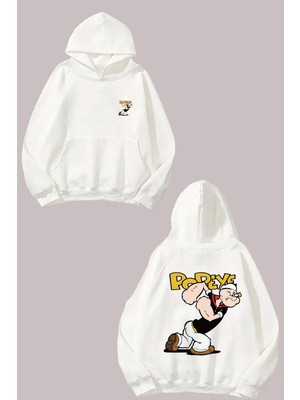 Anetos Temel Reis Tasarım Sırt Baskılı Beyaz Sweatshirt