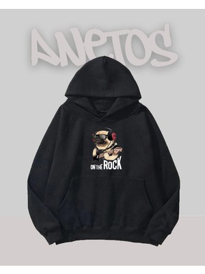 Anetos Rack Dog Tasarım Siyah Ön Baskılı Sweatshirt