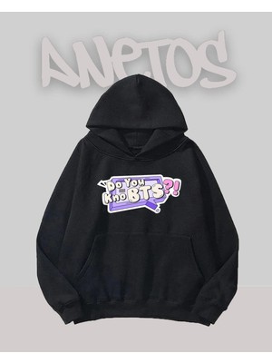 Anetos Bts 4 Tasarım Siyah Ön Baskılı Sweatshirt