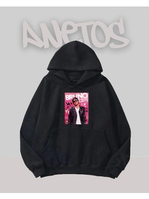 Anetos Bruno Mars Tasarım Siyah Ön Baskılı Sweatshirt