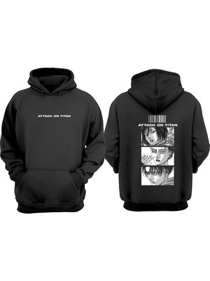 Anetos Attack On Tıtan Ccctasarım Sırt Baskılı Siyah Sweatshirt