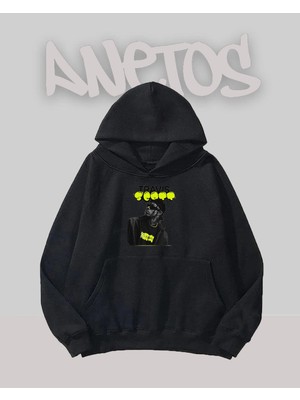 Anetos Travis Scott 11 Tasarım Siyah Ön Baskılı Sweatshirt
