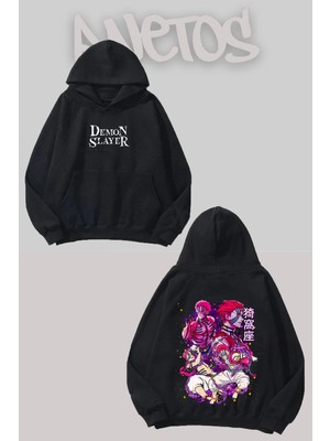 Anetos Demon Slayer 23 Tasarım Siyah Ön Arka Baskılı Sweatshirt