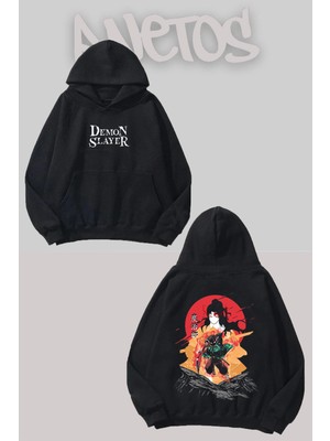 Anetos Demon Slayer 16 Tasarım Siyah Ön Arka Baskılı Sweatshirt