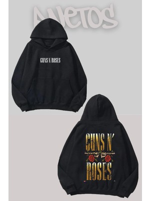Anetos Guns N' Roses 7 Tasarım Siyah Ön Arka Baskılı Sweatshirt