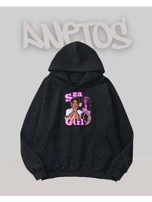 Anetos Sza Ctrl Tasarım Siyah Ön Baskılı Sweatshirt