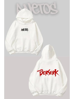 Anetos Bersek Yazı Sırt Baskılı Beyaz Kapüşonlu Sweatshirt