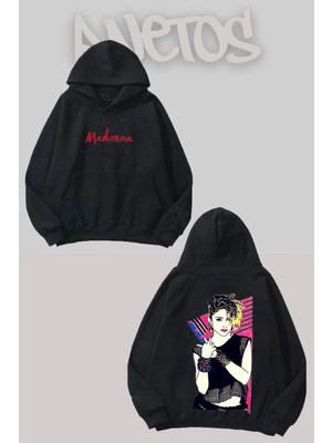 Anetos Madonna 4 Tasarım Siyah Ön Arka Baskılı Sweatshirt
