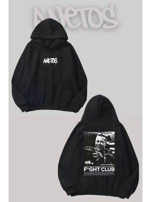 Anetos Fıght Clup 4 Sırt Baskılı Siyah Kapüşonlu Sweatshirt